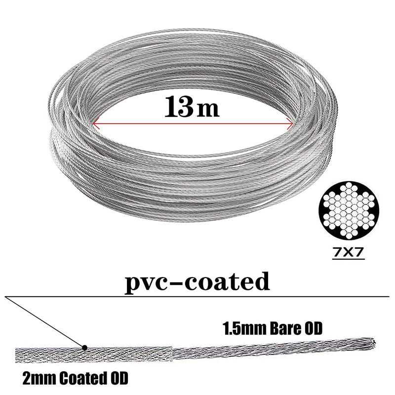 13m wire rope PVC coated 2mm turnbuckle eyelet  sleeve  clip - KiwisLove