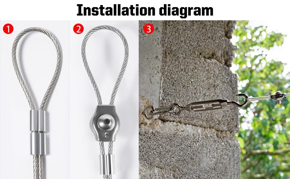 30M Stainless steel rope 2mm kit turnbuckle crimping loops - KiwisLove