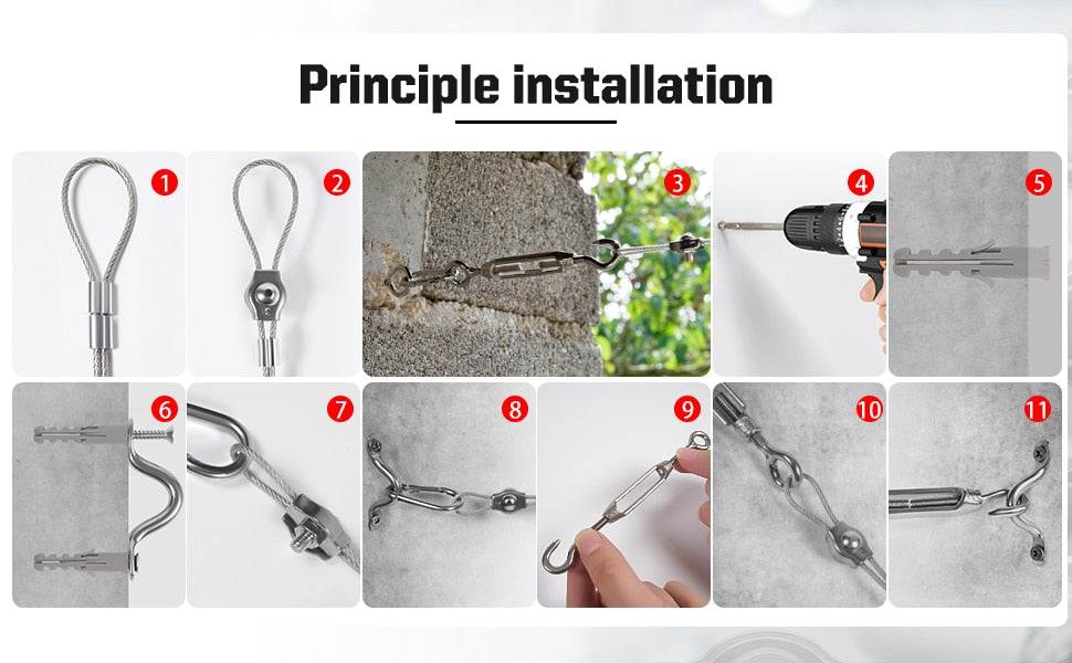 60m wire rope set 2mm PVC coated Cable eyelets turnbuckle tensioner - KiwisLove