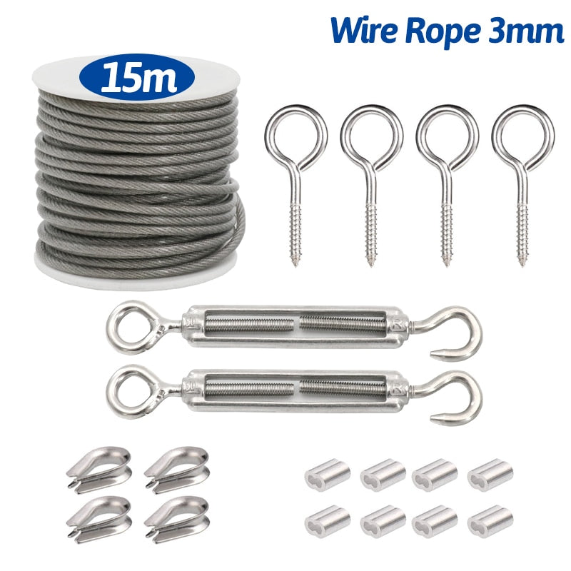 15M PVC Coated Wire Rope Cable 3mm Stainless Steel Kit - KiwisLove