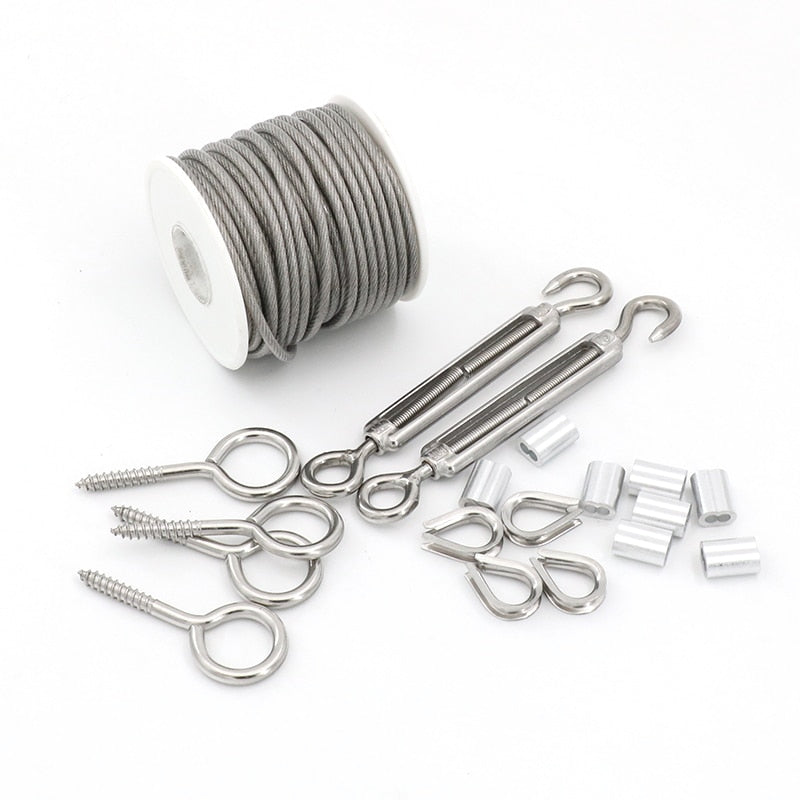 15M PVC Coated Wire Rope Cable 3mm Stainless Steel Kit - KiwisLove