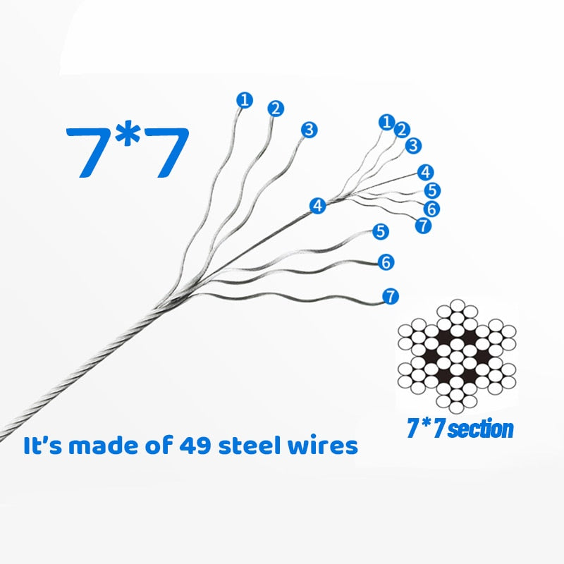 5m Wire Rope + 4 Pcs handscrew Clamps 304 stainless steel - KiwisLove