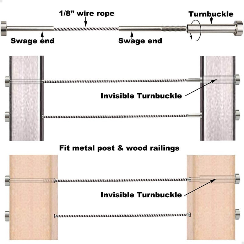 10 Sets Cable Railing kit Invisible Turnbuckle Swage Tensioner - KiwisLove