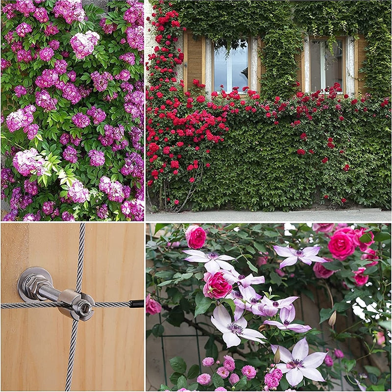 cable trellis for climbing plants Stainless Steel Cable Trellis System Kit for Climbing Plants 24M Rope