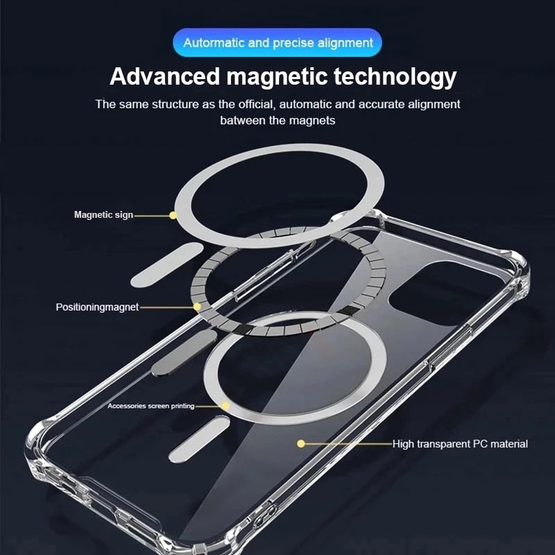 Original Clear For Magsafe Magnetic Wireless Charging Animation Case For  iPhone 15 14 13 12 11 Plus Mini Pro Max X XS XR 8 Cover 