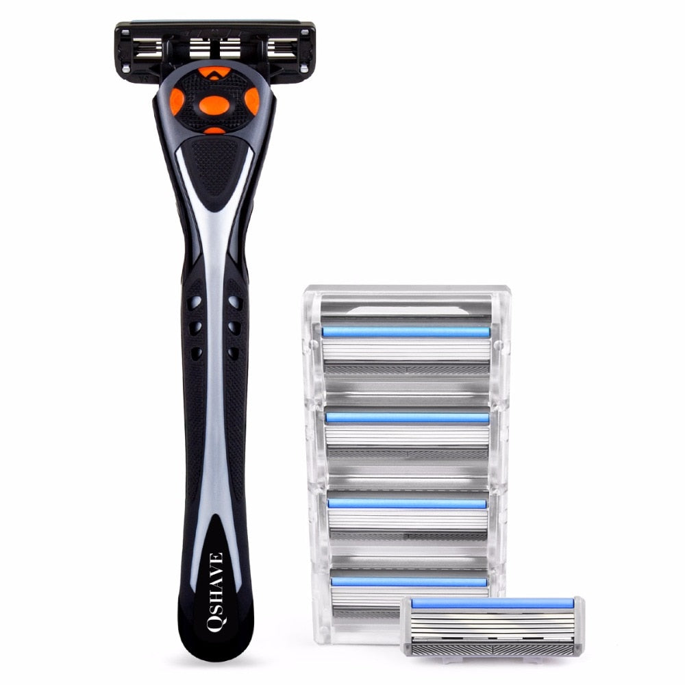 Qshave Black Spider Manual Wet Shaving Razor (1pc Handle, 6pc X5 Blade) - KiwisLove