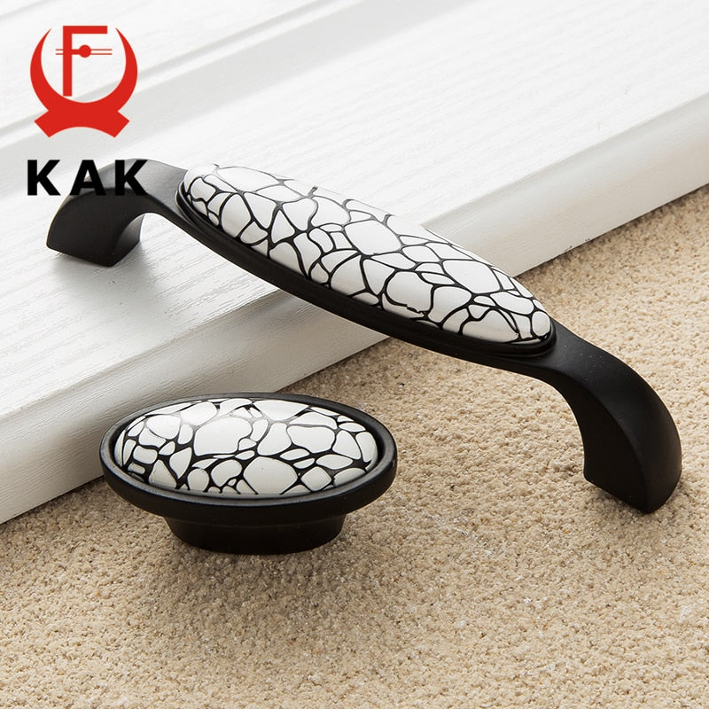 Black Emboss Wardrobe Door Handles Marble Ceramic - KiwisLove