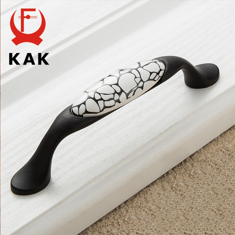 Black Emboss Wardrobe Door Handles Marble Ceramic - KiwisLove