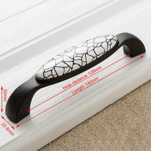 Black Emboss Wardrobe Door Handles Marble Ceramic - KiwisLove