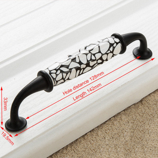 Black Emboss Wardrobe Door Handles Marble Ceramic - KiwisLove