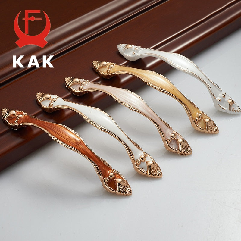 KAK Aluminium Alloy Amber Wardrobe Door Handles 96MM 128MM Drawer Knobs Cupboard Door Handles Pulls Pastoral Furniture Handle - KiwisLove