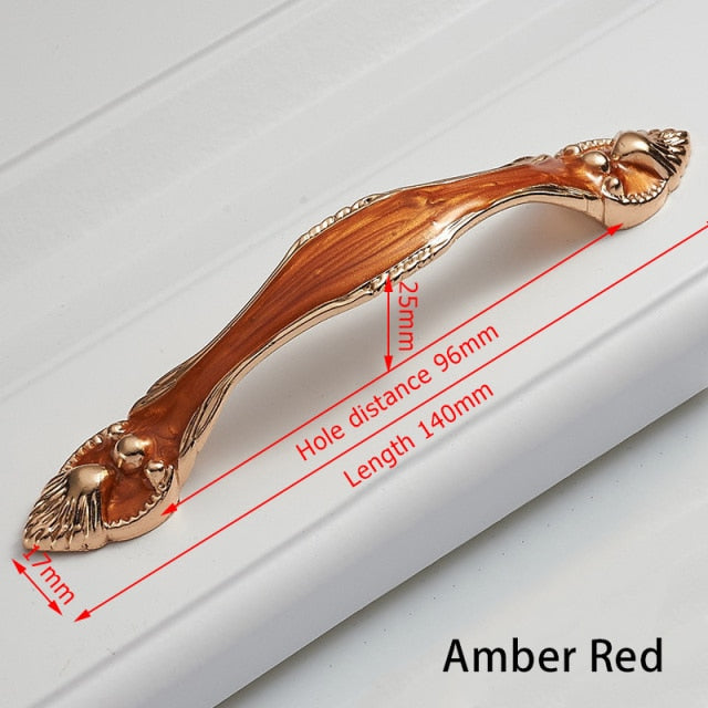 KAK Aluminium Alloy Amber Wardrobe Door Handles 96MM 128MM Drawer Knobs Cupboard Door Handles Pulls Pastoral Furniture Handle - KiwisLove