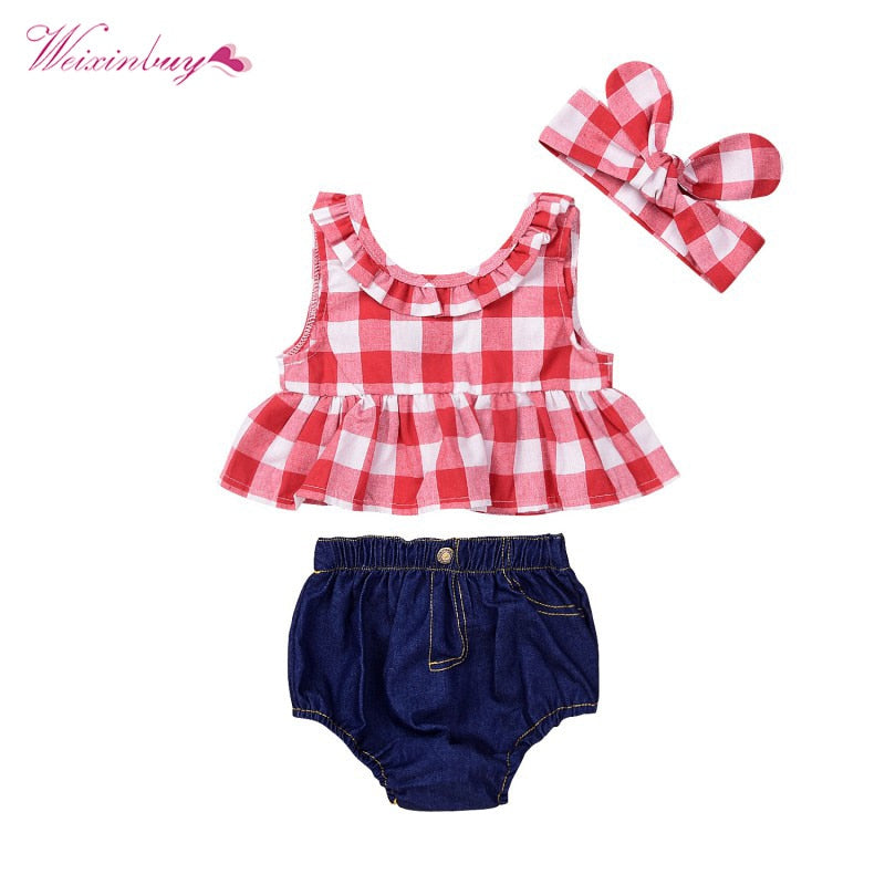3PCS Toddler Girls  Set  Casual Sport Suits Plaid Skirted - KiwisLove