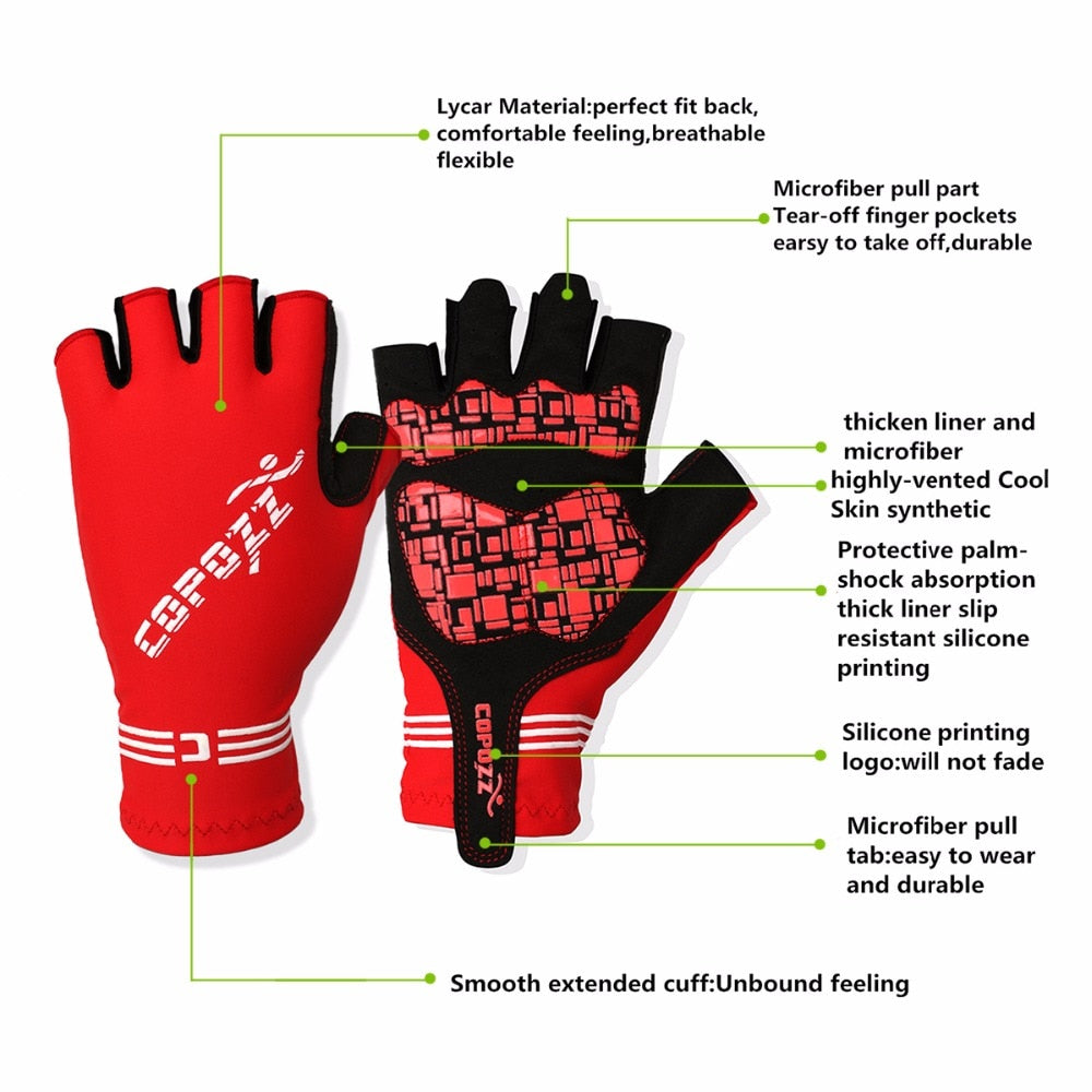 COPOZZ Anti Slip Riding Bicycle Gloves Gel Pad Short Half Finger Cycling - KiwisLove