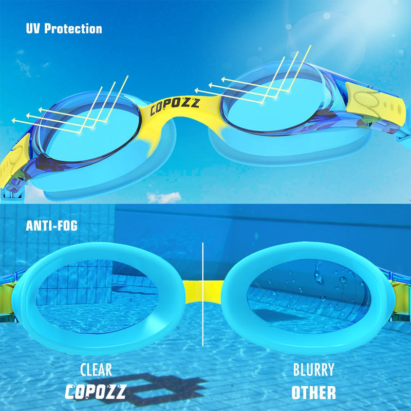 COPOZZ Swimming Goggles Kids Age 3-10 Waterproof Swimming Glasses - KiwisLove