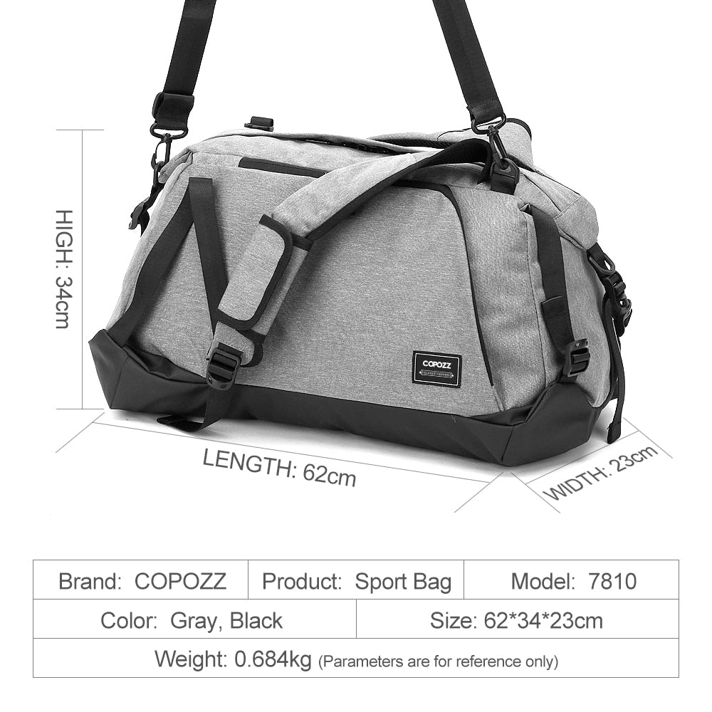 COPOZZ Gym Bag USB Charging Shoe Compartment 35-55L Capacity Gray - KiwisLove