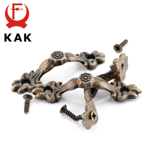 KAK 10pcs Box Handle 43*10MM Zinc Alloy Knob Tracery Bronze Tone Antique Pulls For Drawer Wooden Jewelry Box Furniture Hardware - KiwisLove