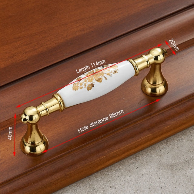 KAK Gold Flower Ceramic Cabinet Handles Zinc Alloy Drawer knobs - KiwisLove