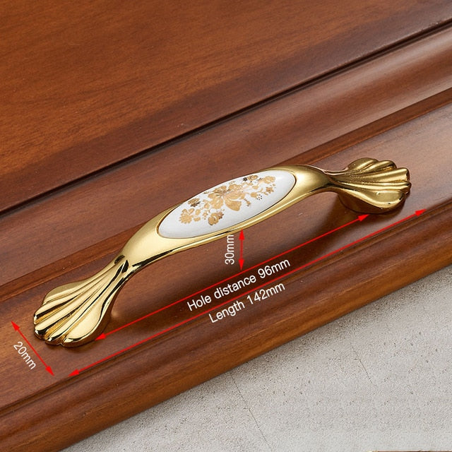 KAK Gold Flower Ceramic Cabinet Handles Zinc Alloy Drawer knobs - KiwisLove