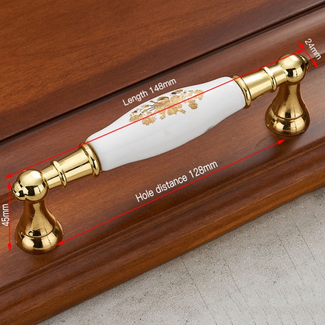 KAK Gold Flower Ceramic Cabinet Handles Zinc Alloy Drawer knobs - KiwisLove