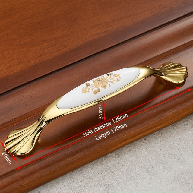 KAK Gold Flower Ceramic Cabinet Handles Zinc Alloy Drawer knobs - KiwisLove