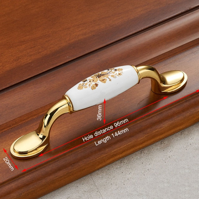 KAK Gold Flower Ceramic Cabinet Handles Zinc Alloy Drawer knobs - KiwisLove