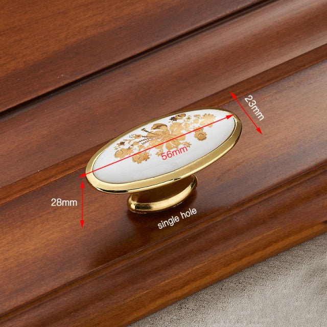 KAK Gold Flower Ceramic Cabinet Handles Zinc Alloy Drawer knobs - KiwisLove