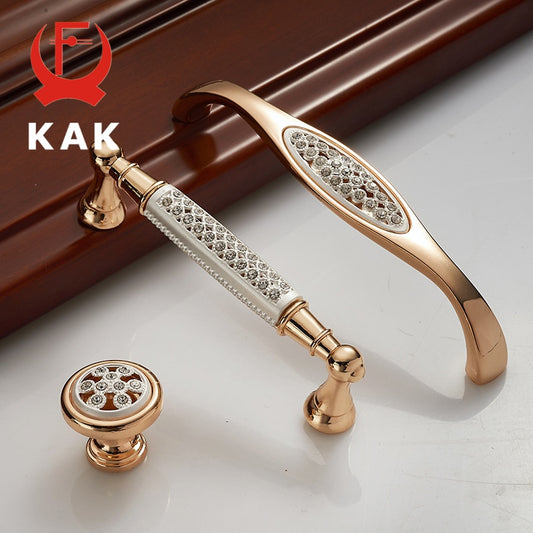 Champagne Gold Door Handles With Diamond Luxury Zinc Alloy - KiwisLove