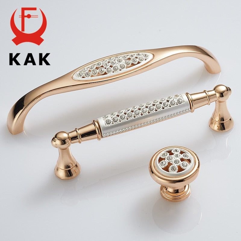 Champagne Gold Door Handles With Diamond Luxury Zinc Alloy - KiwisLove