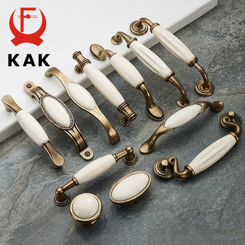 Antique Bronze Ceramic White Cabinet Handles Zinc Alloy - KiwisLove