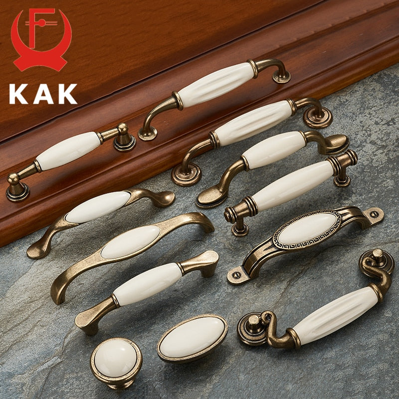 Antique Bronze Ceramic White Cabinet Handles Zinc Alloy - KiwisLove