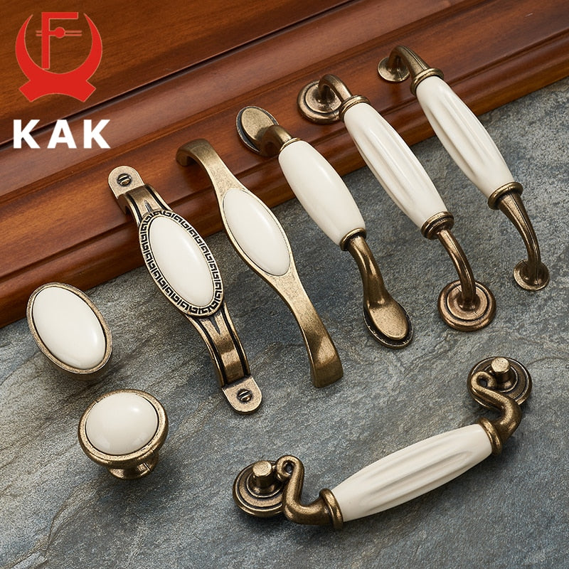 Antique Bronze Ceramic White Cabinet Handles Zinc Alloy - KiwisLove