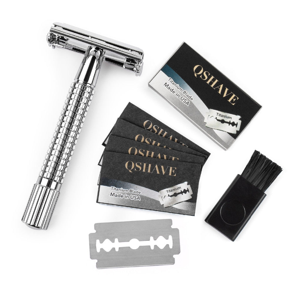 QSHAVE 8.7cm Short Handle Classic Safety Razor with 5 blades - KiwisLove
