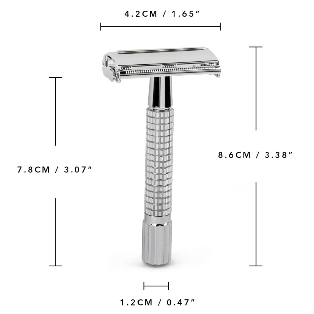 QSHAVE 8.7cm Short Handle Classic Safety Razor with 5 blades - KiwisLove