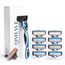 QShave Blue Men Shaving Razor 1 Handle + 1pc X3 Blade + 9pcs X5 Blade - KiwisLove