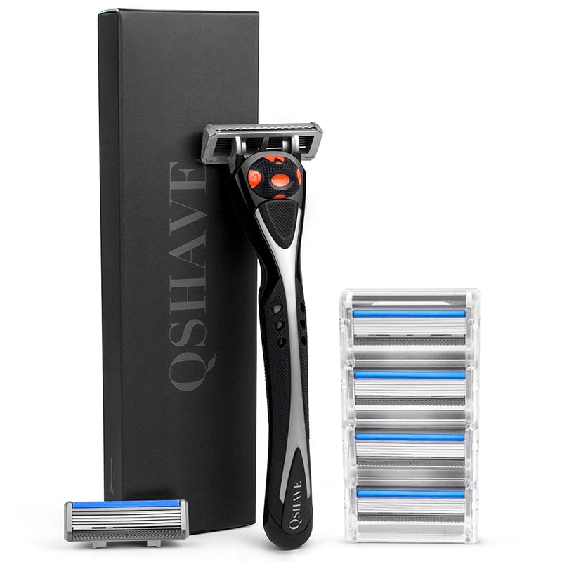 Qshave Black Spider Manual Wet Shaving Razor (1pc Handle, 6pc X5 Blade) - KiwisLove
