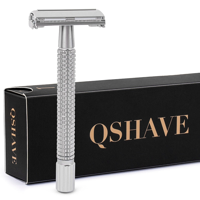 Qshave Double Edge Razor silver 1 Handle & 5 blades  Long Handle Butterfly Open, - KiwisLove