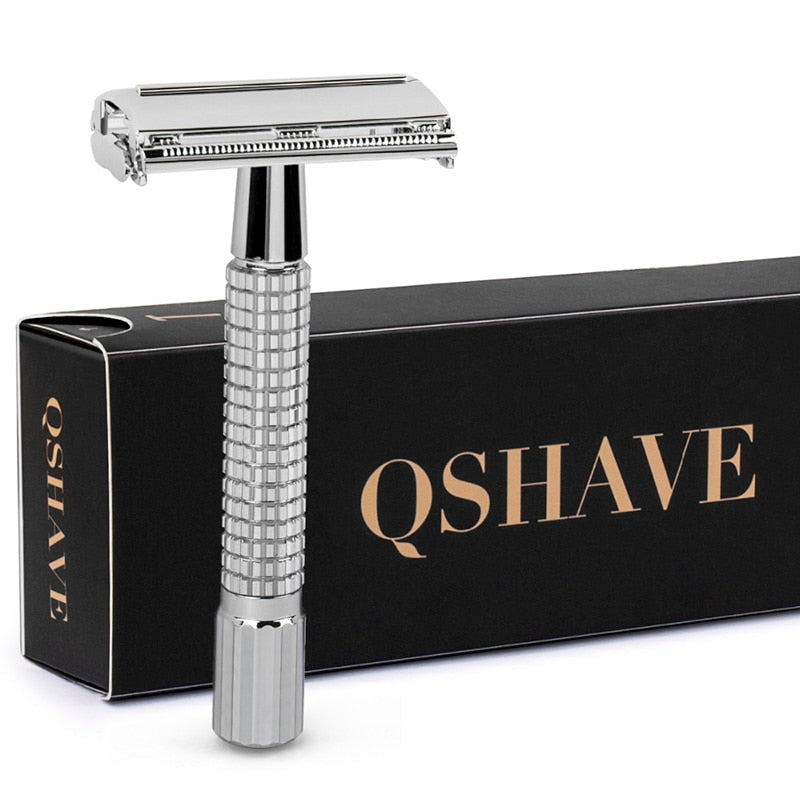 QSHAVE 8.7cm Short Handle Classic Safety Razor with 5 blades - KiwisLove