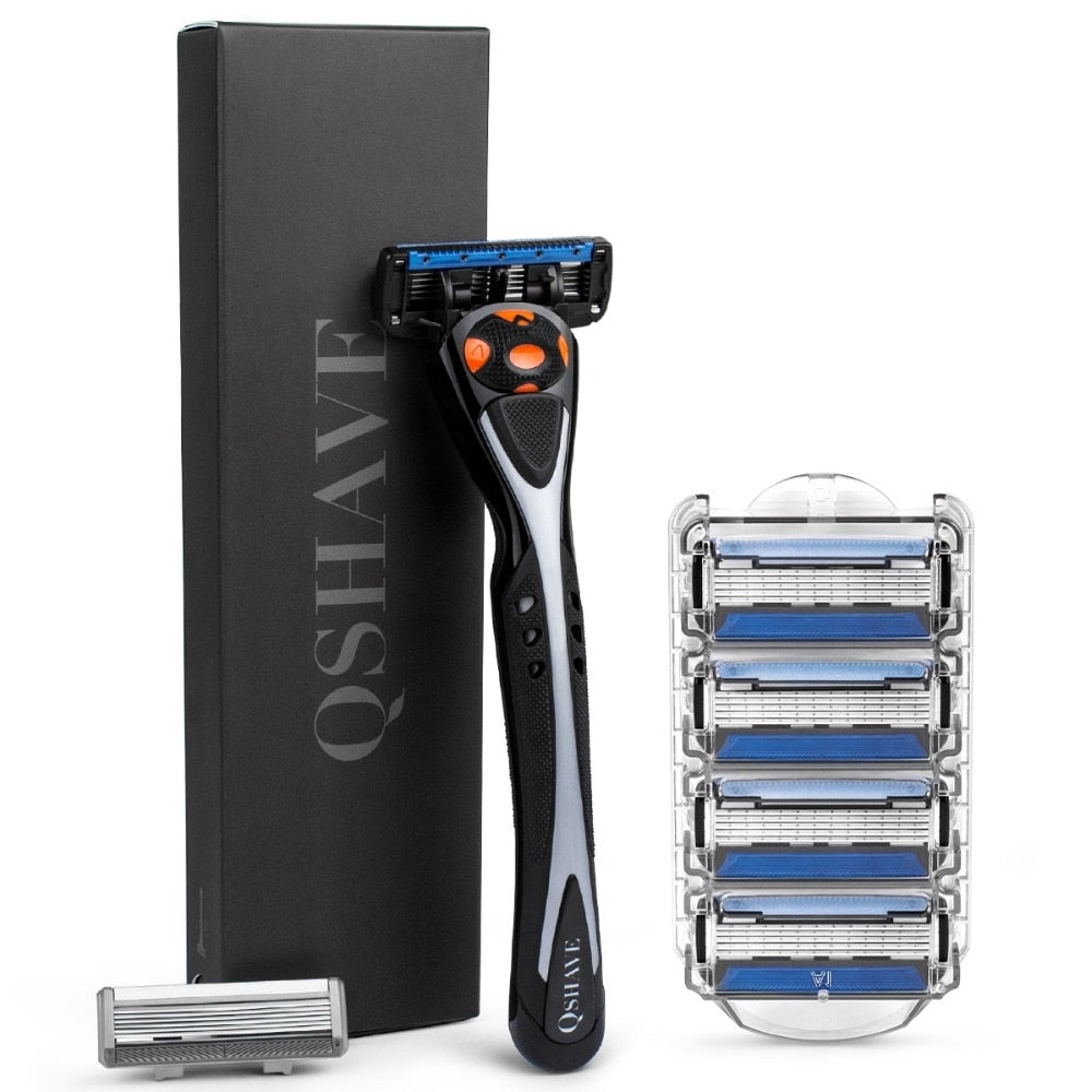 Qshave Black Spider Razor + 5pcs USA X5 Blades + 1pc Germany X6 Blades - KiwisLove