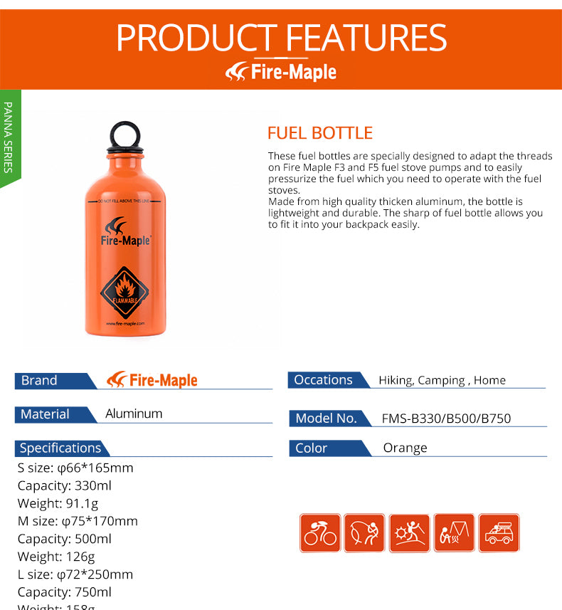 Fire Maple Portable Aluminum Gasoline Bottle liquid Fuel Spare Fuel Bottle - KiwisLove