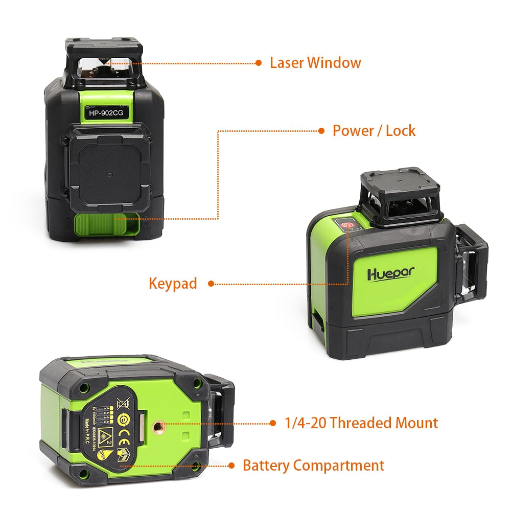 Huepar 902CG Green Beam Cross Line Laser 360-Degree - KiwisLove